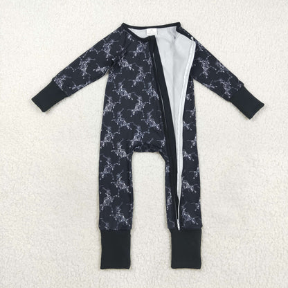 LR2466 baby cowboy zipper black romper