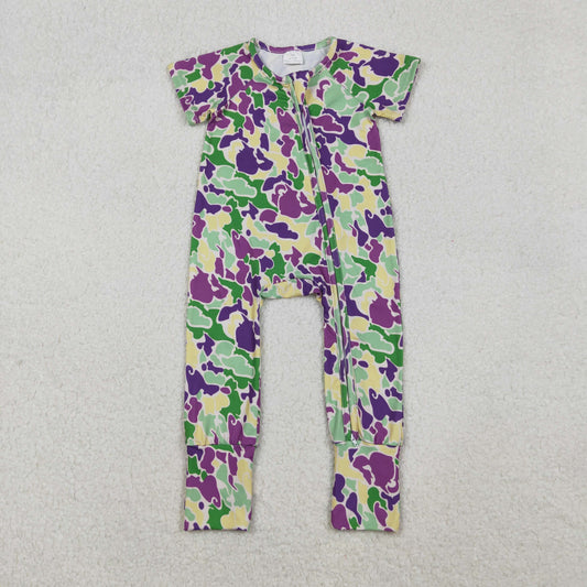 SR3211 baby girls Mardi Gras short sleeve zip romper