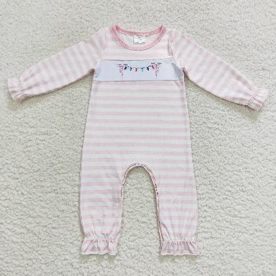 Matching Baby girls boys Christmas Colorful lights stripe romper outfits long sleeves embroidery