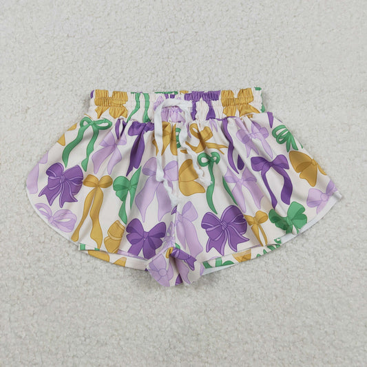 SS0684 baby girls Mardi Gras bow purple shorts