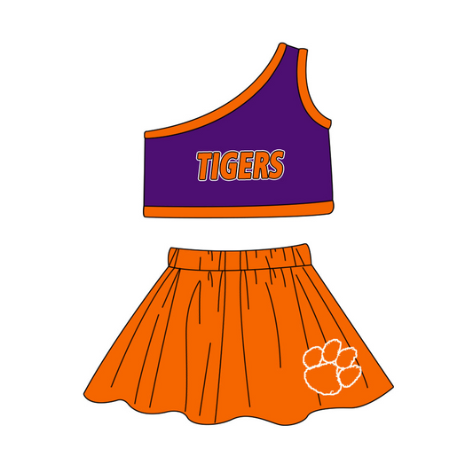 Custom design moq is 3 baby girls Tigers top skirt girls team outfits