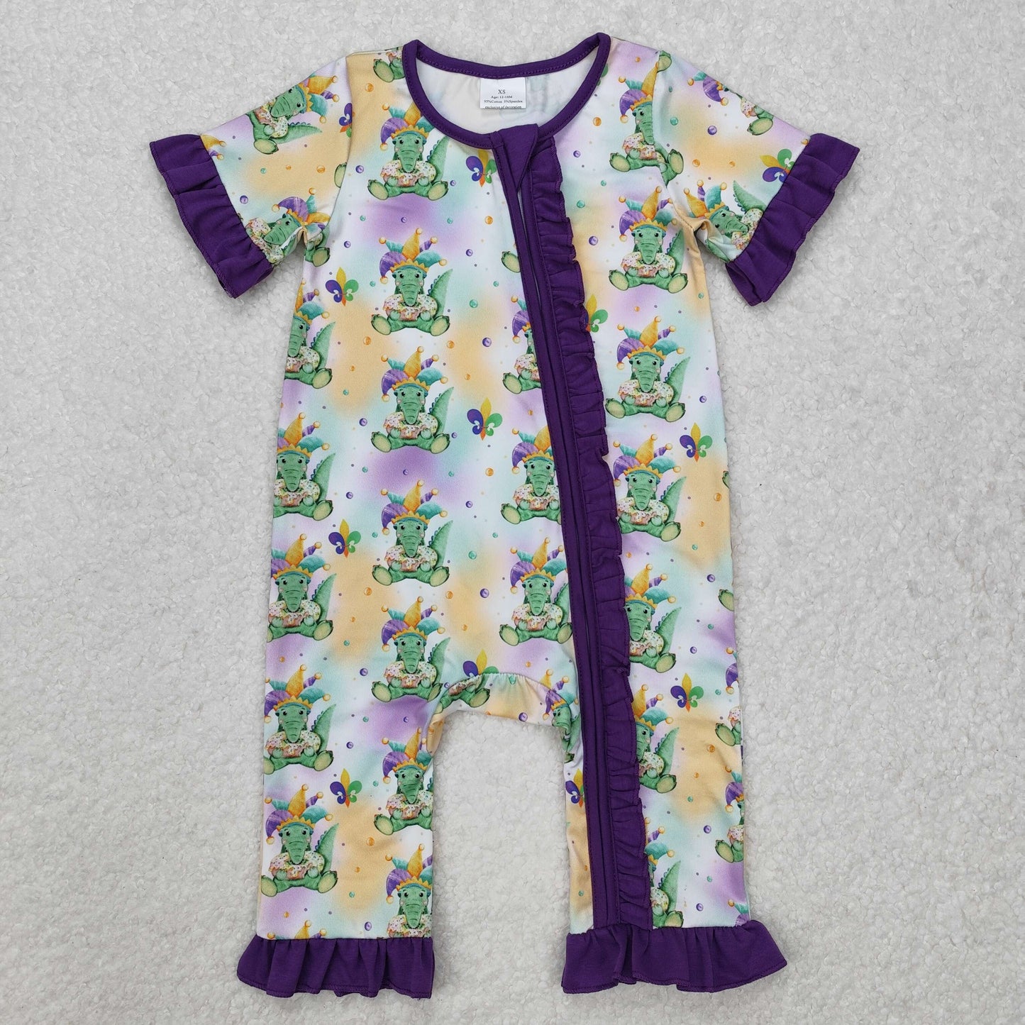 SR2068 Baby girls Mardi Gras zipper romper