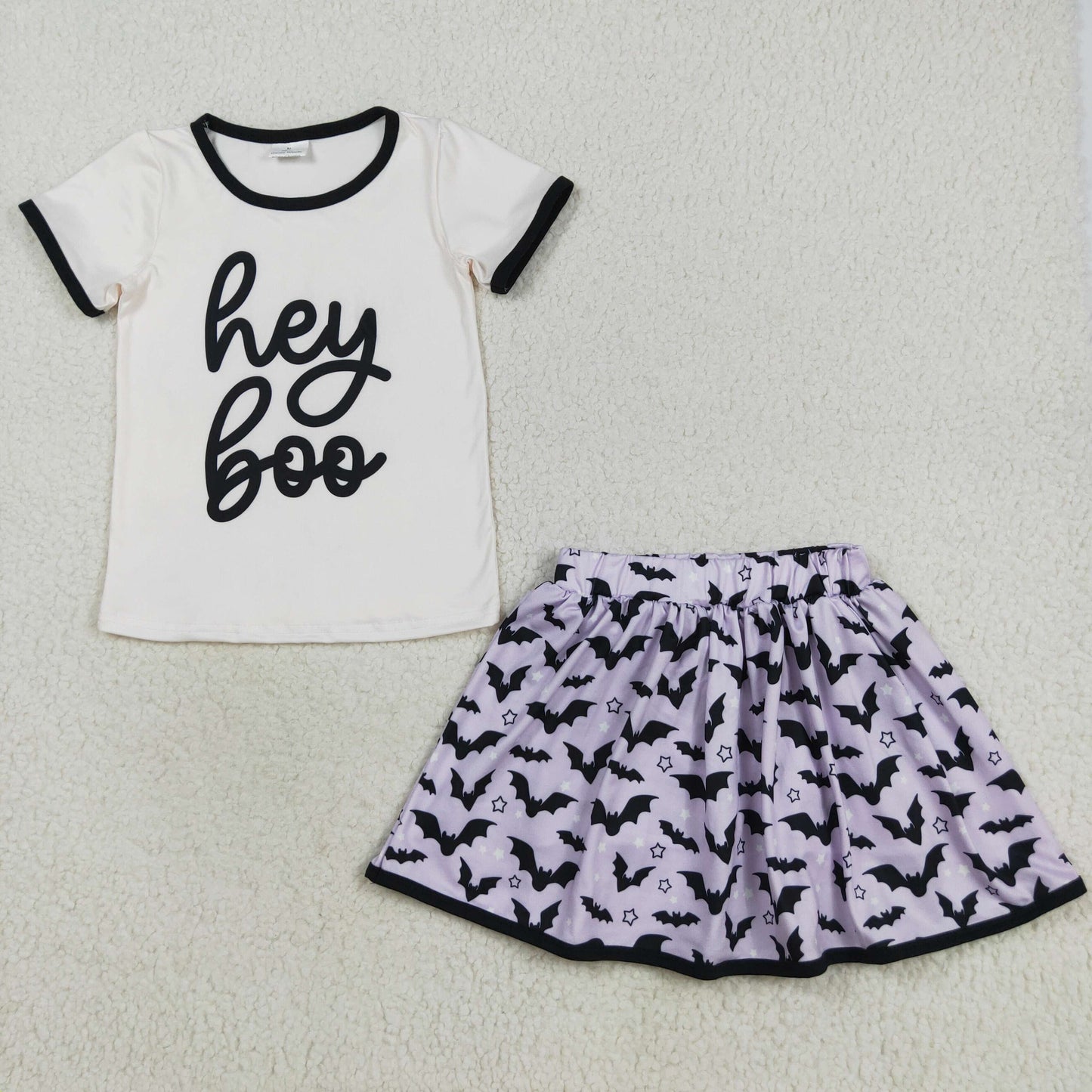 GSD2772 girls HEY BOO bat purple skirt outfits