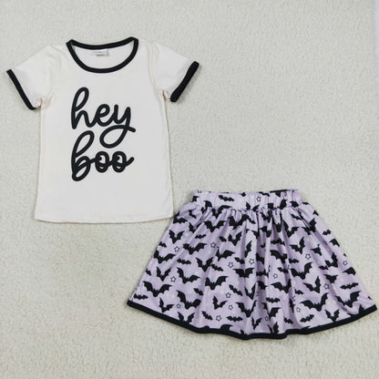 GSD2772 girls HEY BOO bat purple skirt outfits