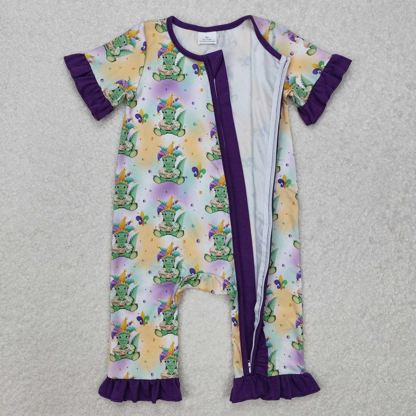 SR2068 Baby girls Mardi Gras zipper romper