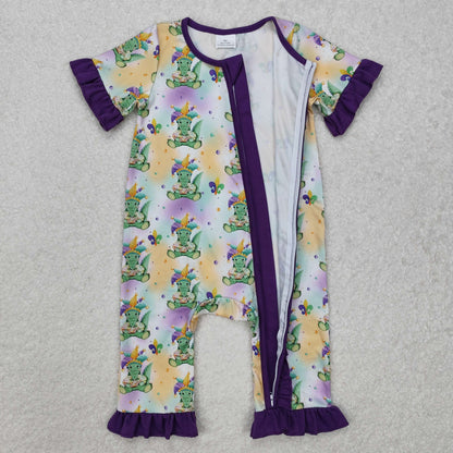 SR2068 Baby girls Mardi Gras zipper romper