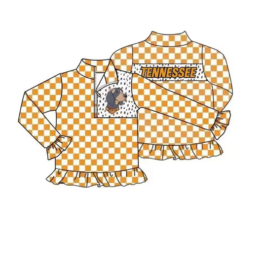 MOQ 3 Custom design girls TENNESSEE team checkered orange Pullover