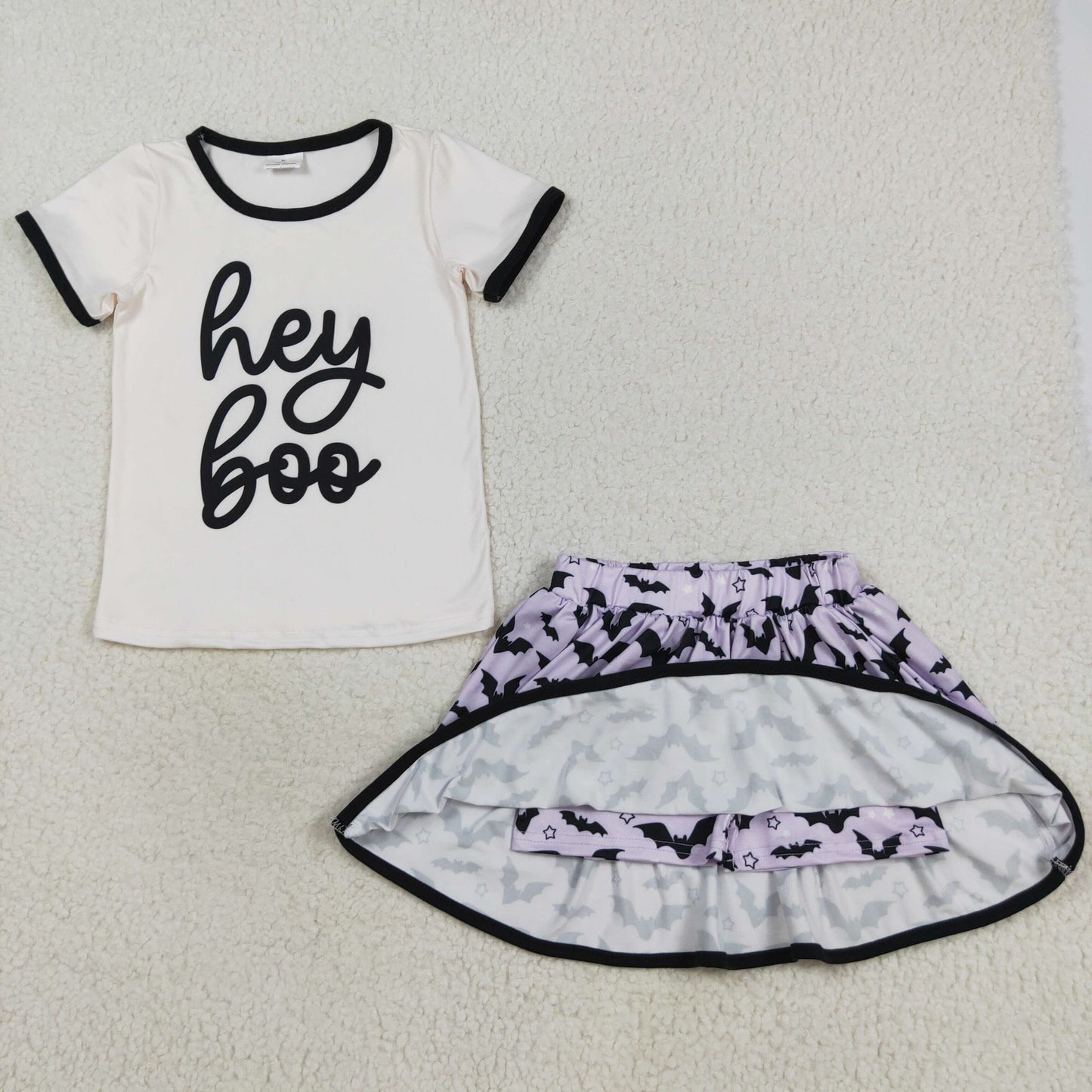 GSD2772 girls HEY BOO bat purple skirt outfits