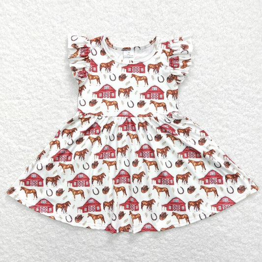 GSD0518 Girls flying sleeve red house horse  Dress