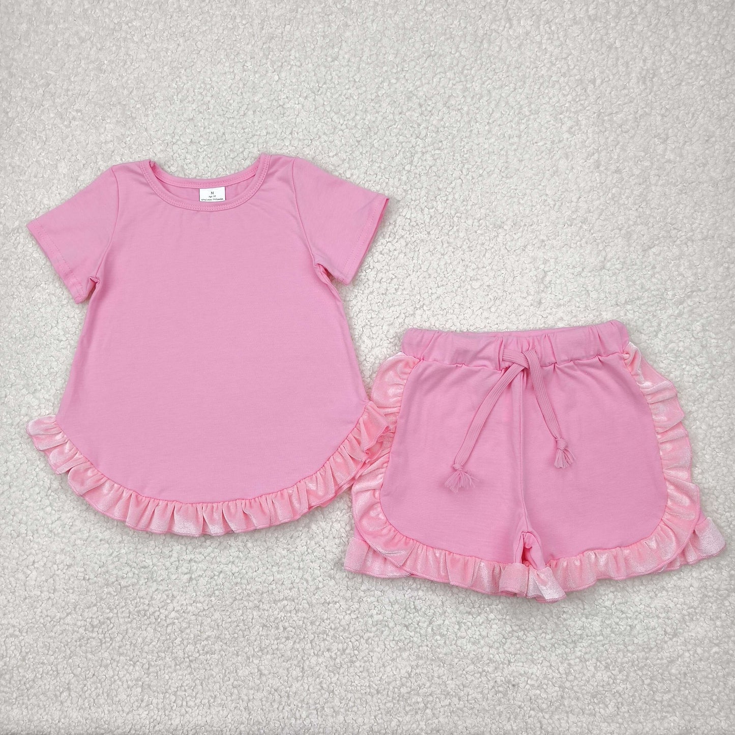 GSSO2181 baby girls pink short sleeve floral shorts outfits