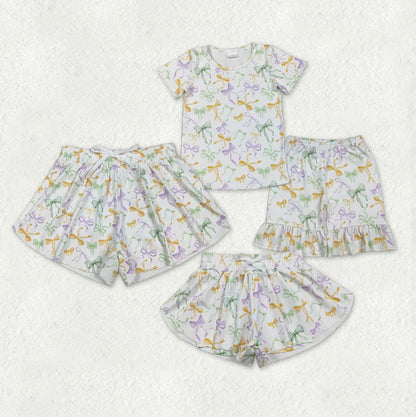 Family Matching Adult Baby girls Mardi Gras pajamas and yoga shorts
