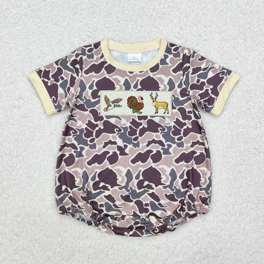 SR1902 Baby short sleeve Thanksgiving camo romper embroidery (Shipment from the US)