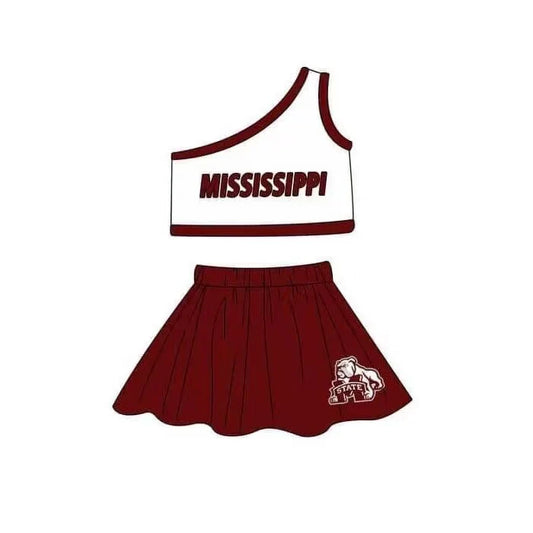 MOQ 3 Custom design baby girls MISSISSIPPI top skirt girls team outfits