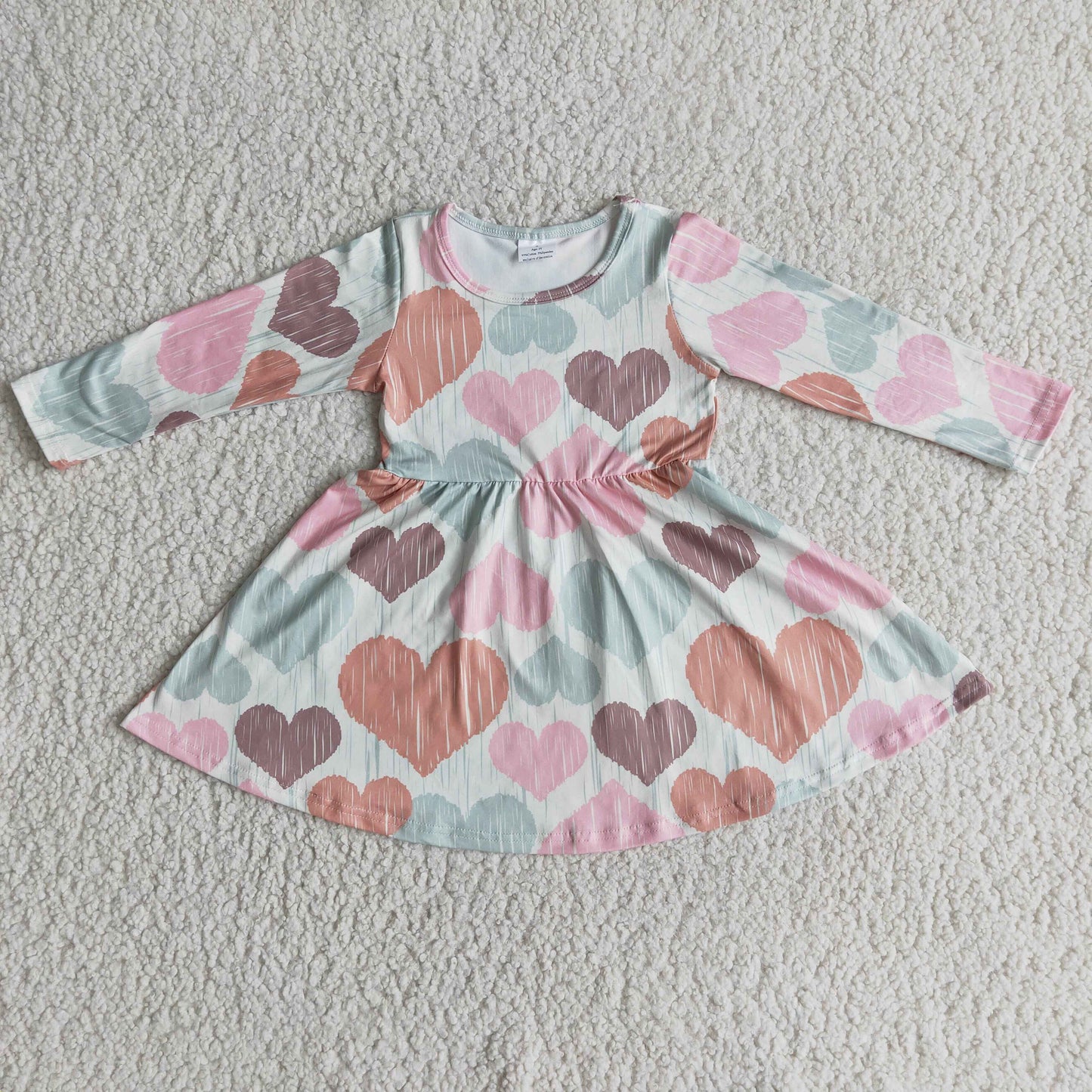 Girls Valentine's Day Loving Heart Dress Long Sleeves