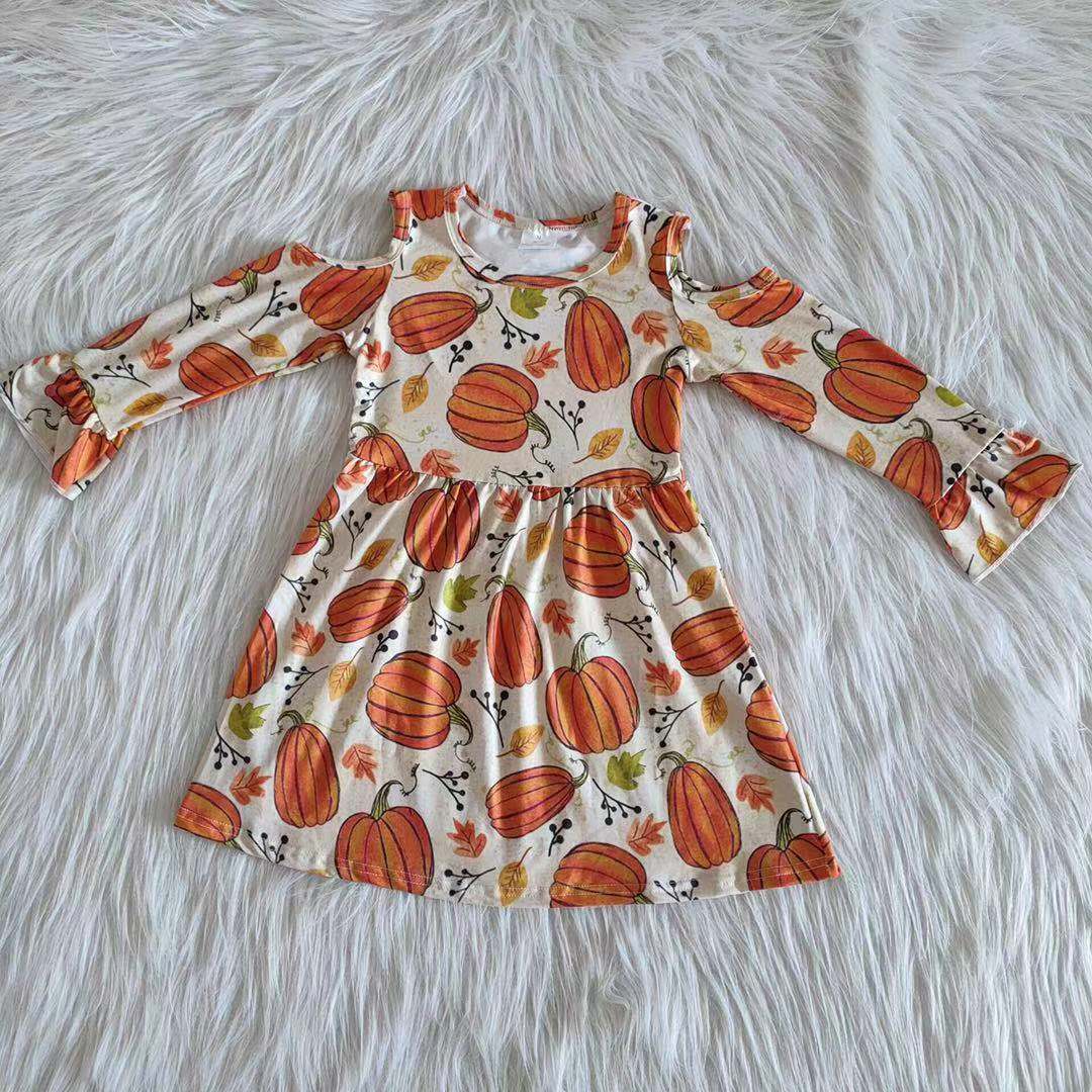 6 A12-2 Girls Pumpkin Dress Long Sleeves