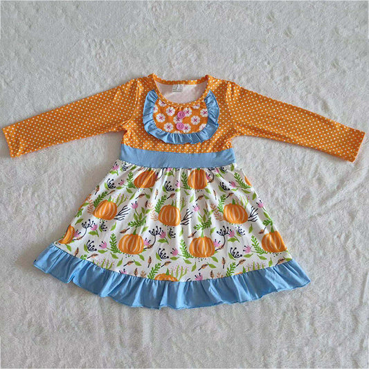 6 A12-30 Girls Pumpkin Dress Long Sleeves