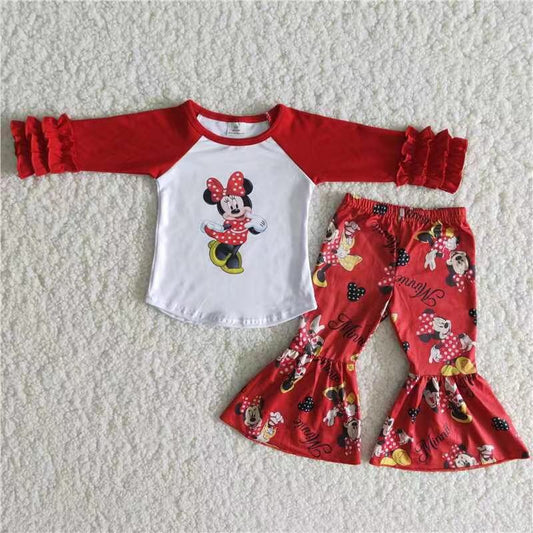 Girls Cartoon Red Outfits Long Sleeves