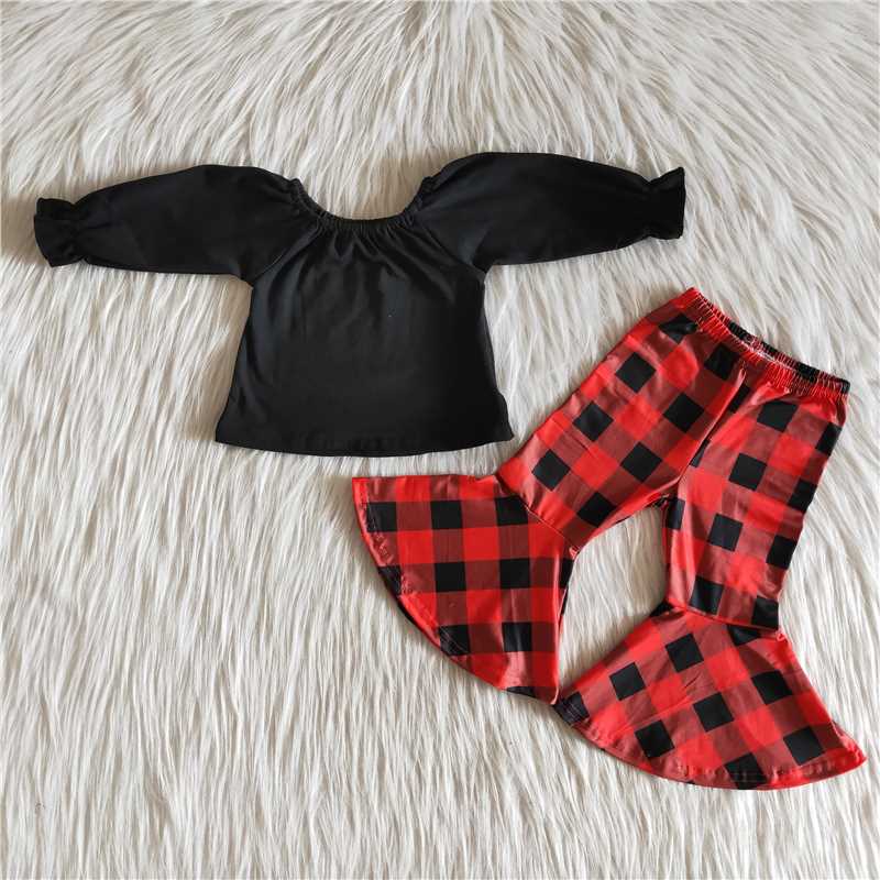 6 A15-13 Girls Red Black Plaid Outfits