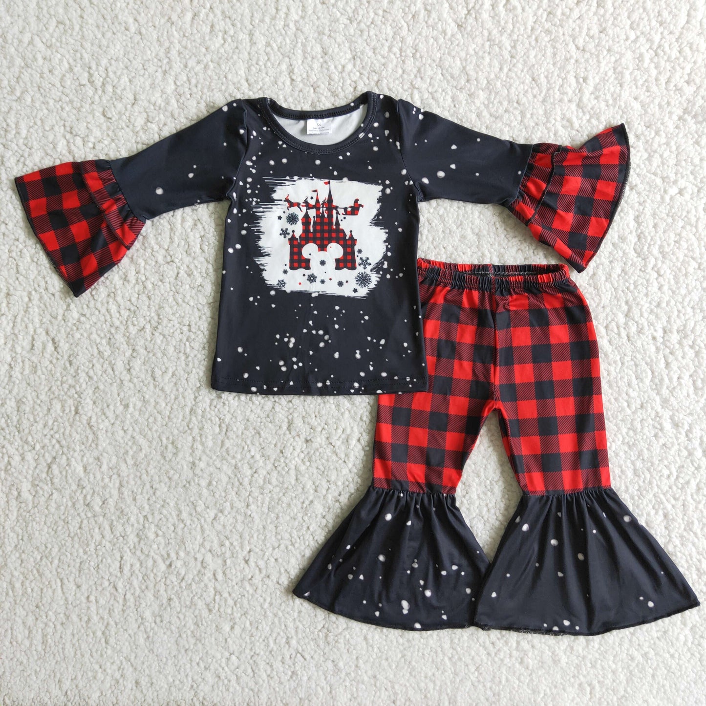 6 A16-19 Girls Red Black Plaid Outfits