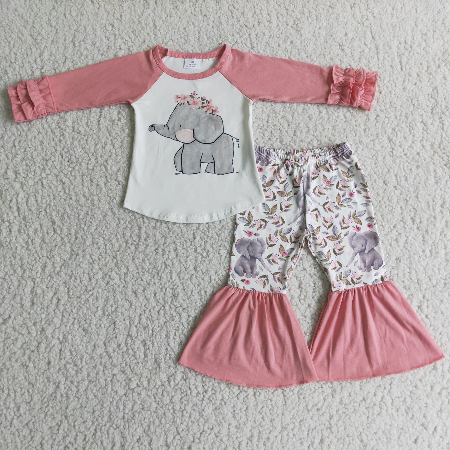 Girls Elephant Outfits Long Sleeves Bell Bottom Pants