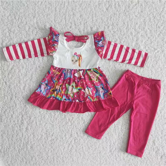 Girls Pink Outfits Long Sleeves Bell Bottom Pants