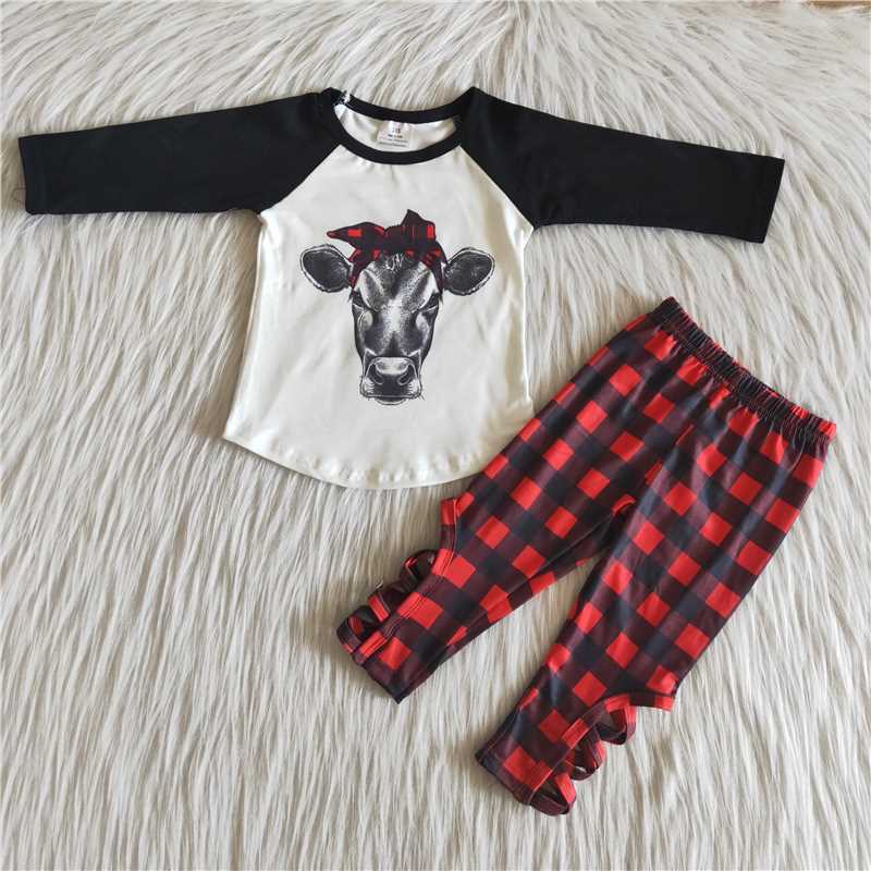 6 B10-3 Baby Girls Christmas Santa Outfits Long Sleeves Leopard Pants