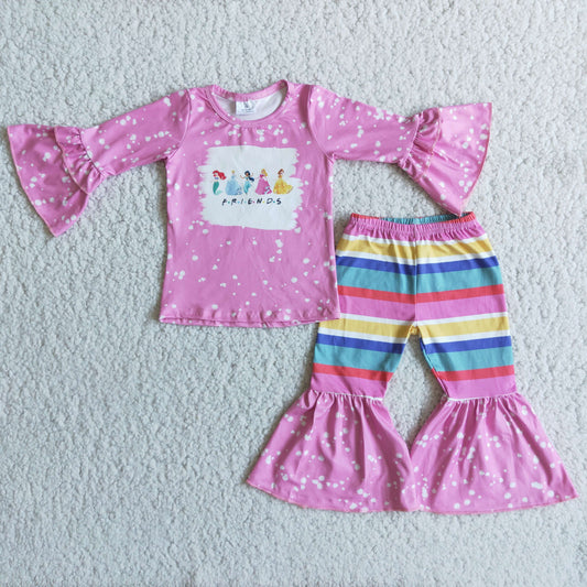 Girls Princess Friends Outfits Long Sleeves Pink Pants