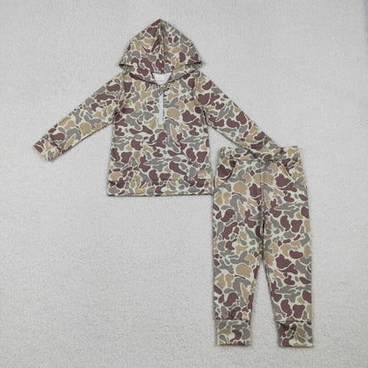Matching Baby boys camo zipper hooded outfits