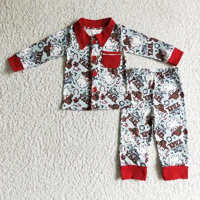 Matching Christmas Girls boys cow button pocket pajamas