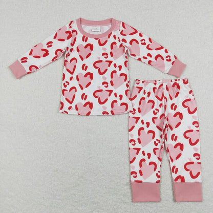 Family Matching Adult Baby girls pink red love leopard pajamas clothing