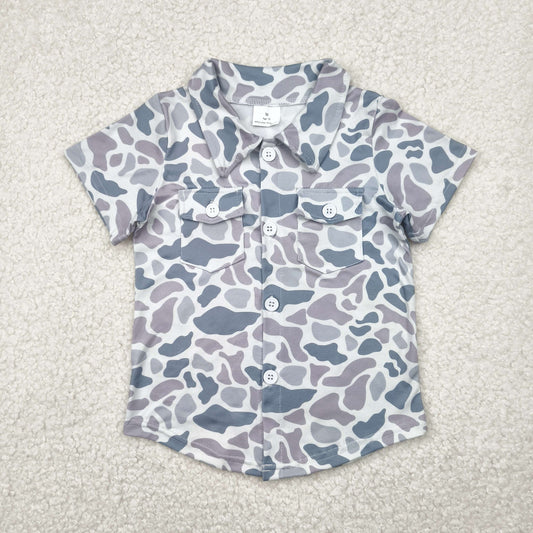 BT1202 baby boys short sleeve gray camo double pocket shirt top