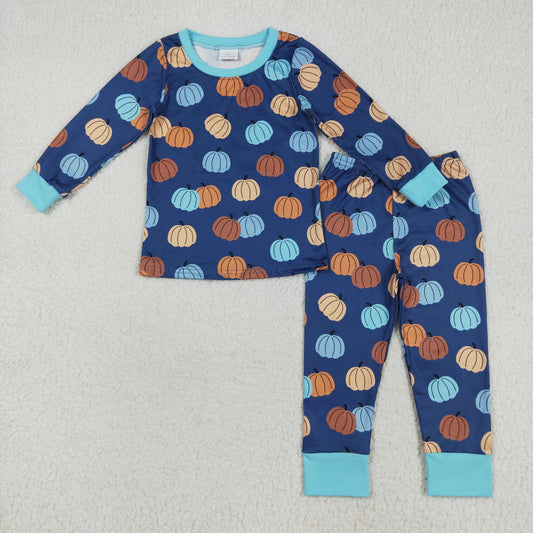 BLP1153 baby boys Halloween pumpkin navy pajamas