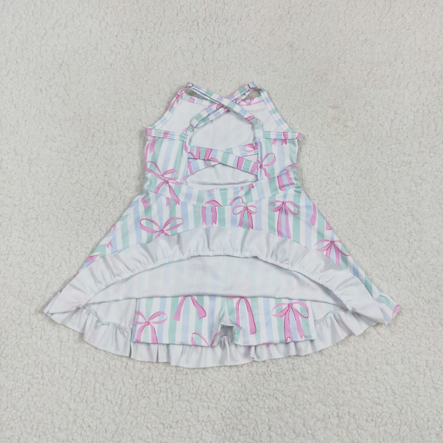 GSD2297 girls sleeveless rose bow stripe Dress yoga