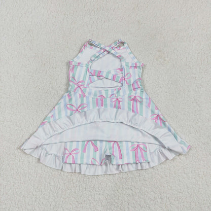 GSD2297 girls sleeveless rose bow stripe Dress yoga