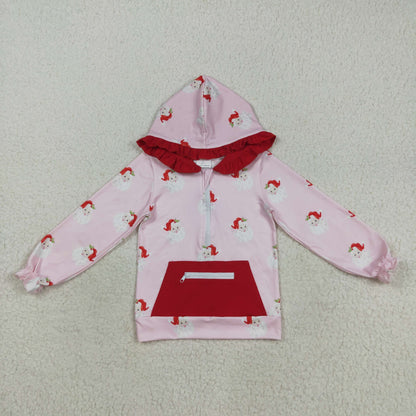 GT1047 baby girls Christmas zipper blue red hoodies top