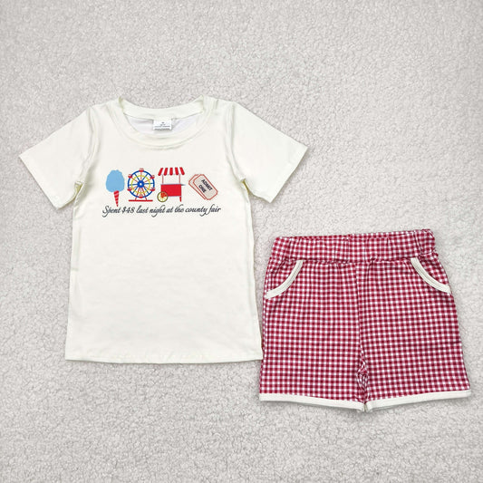BSSO1468 Boys yellow short sleeve red checkered shorts outfits
