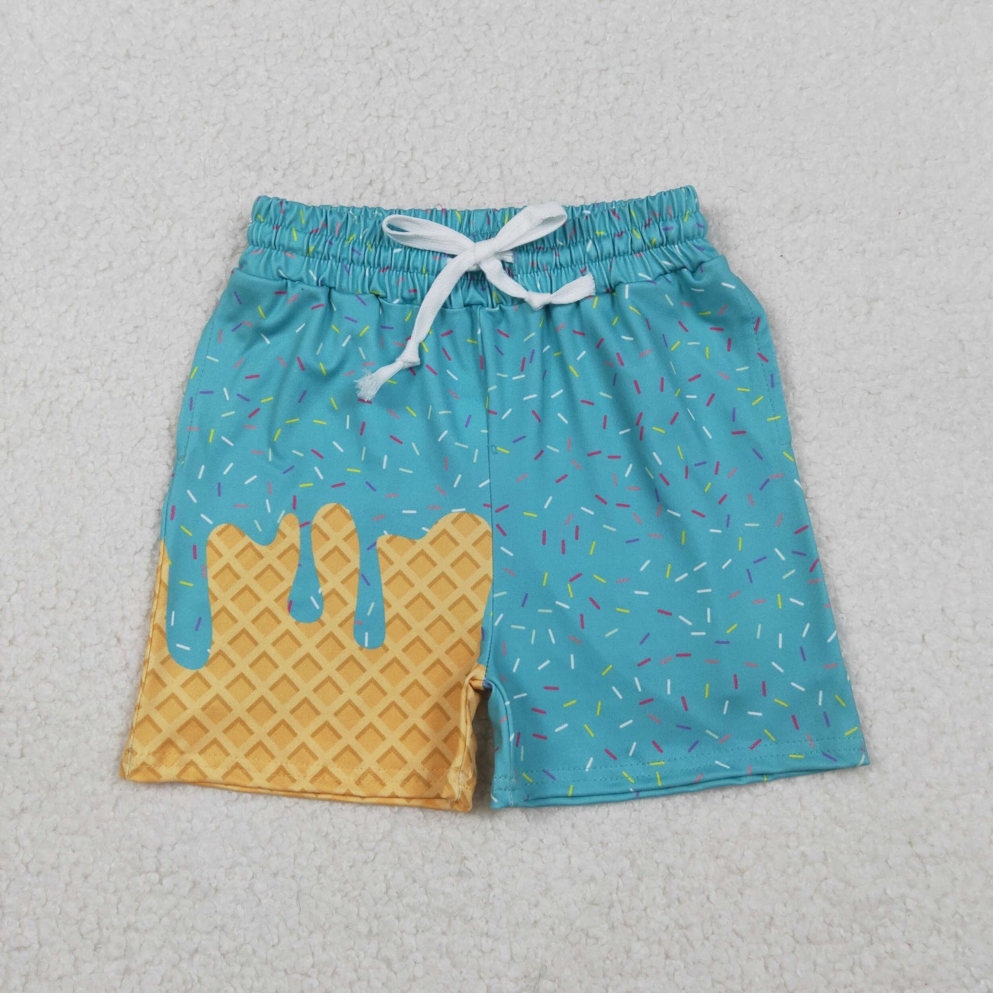 SS0623 baby boys blue green Waffle ice cream shorts