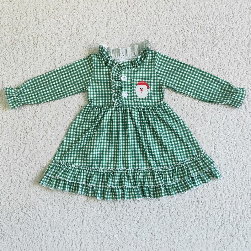 Matching Baby girls boys Christmas santa green checkered clothing embroidery