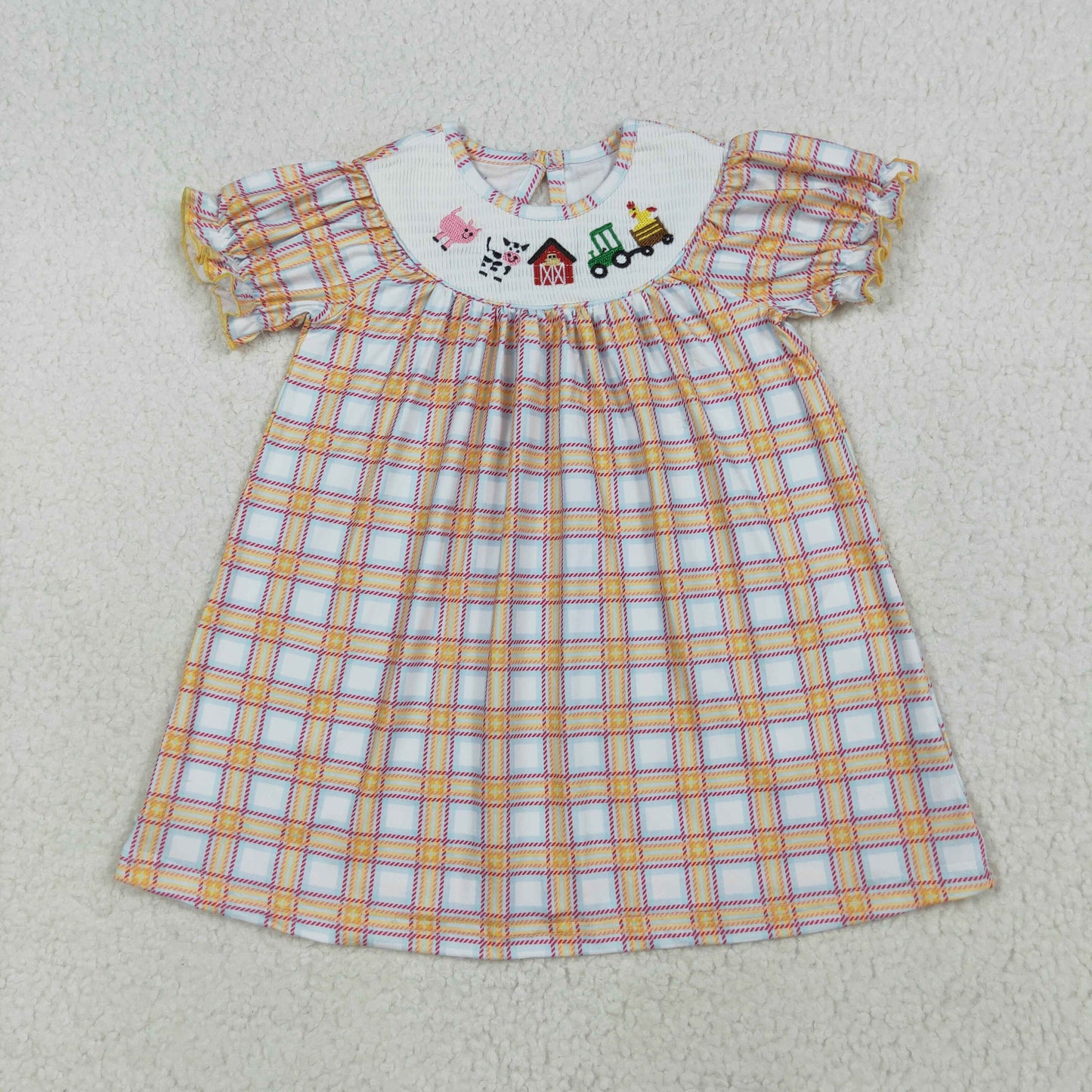 GSD2276 girls yellow checkered form Dress smocked