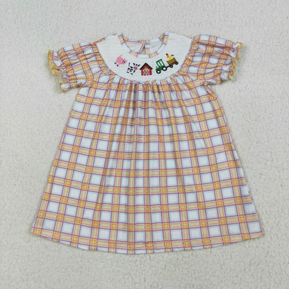 GSD2276 girls yellow checkered form Dress smocked