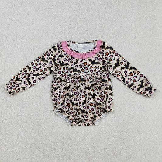LR2473 baby girls leopard bat pink floral romper