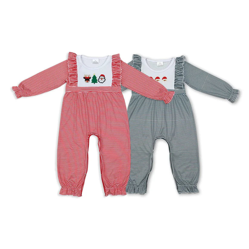 Matching Baby girls boys Christmas stripe romper embroidery