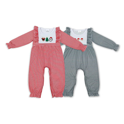 Matching Baby girls boys Christmas stripe romper embroidery