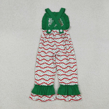 SR3178 baby girls Christmas pie tree green red wave Jumpsuit  embroidery