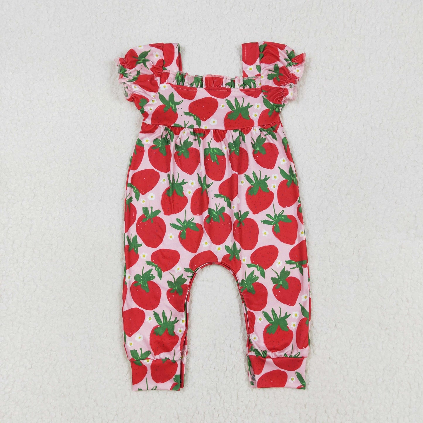 SR2597 Baby girls puff sleeve red strawberry romper