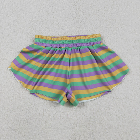 SS0685 baby girls Mardi Gras stripe shorts