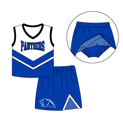 MOQ 3 Custom baby girls PANTHERS blue sleeveless skirt outfits