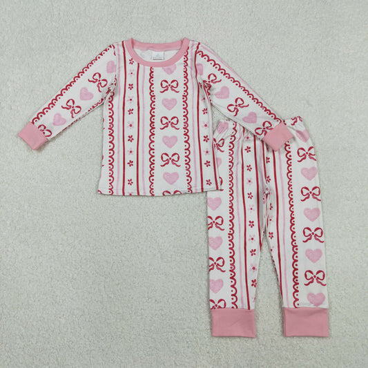 GLP2984  baby girls stripe  pink red bow pajamas