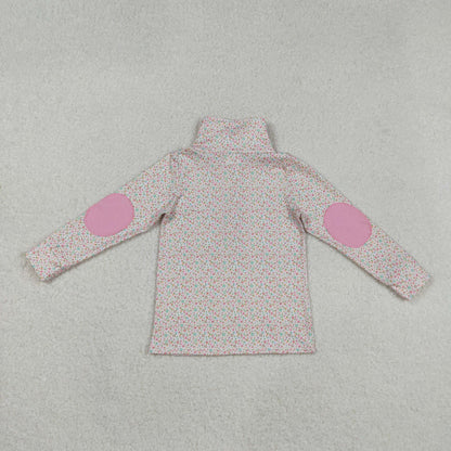 GT1145 baby girls flower pink hoodies zipper top