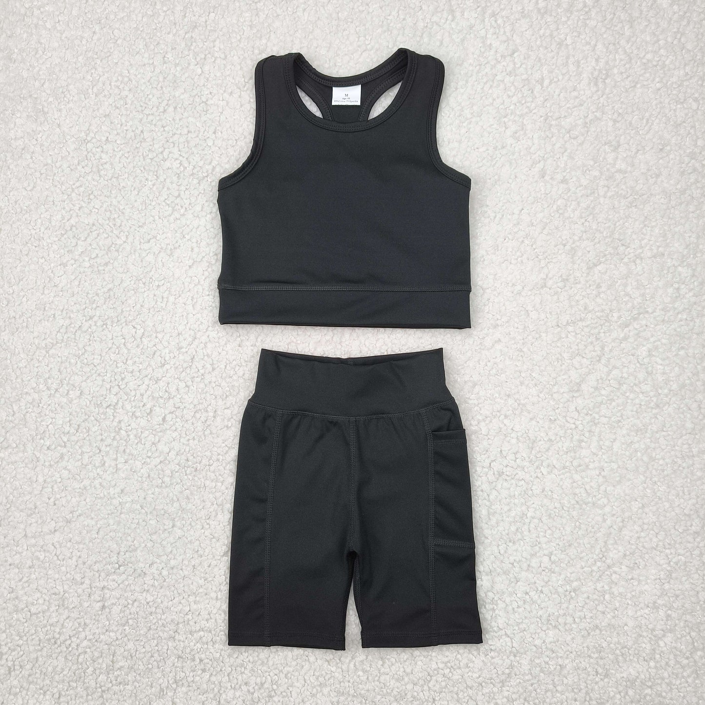 GSSO1517 pure color black tank shorts suit yoga